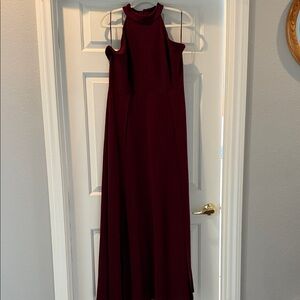 Elegant Burgundy Halter Neck, Bodycon, sleeveless maxi dress, Split, high waist